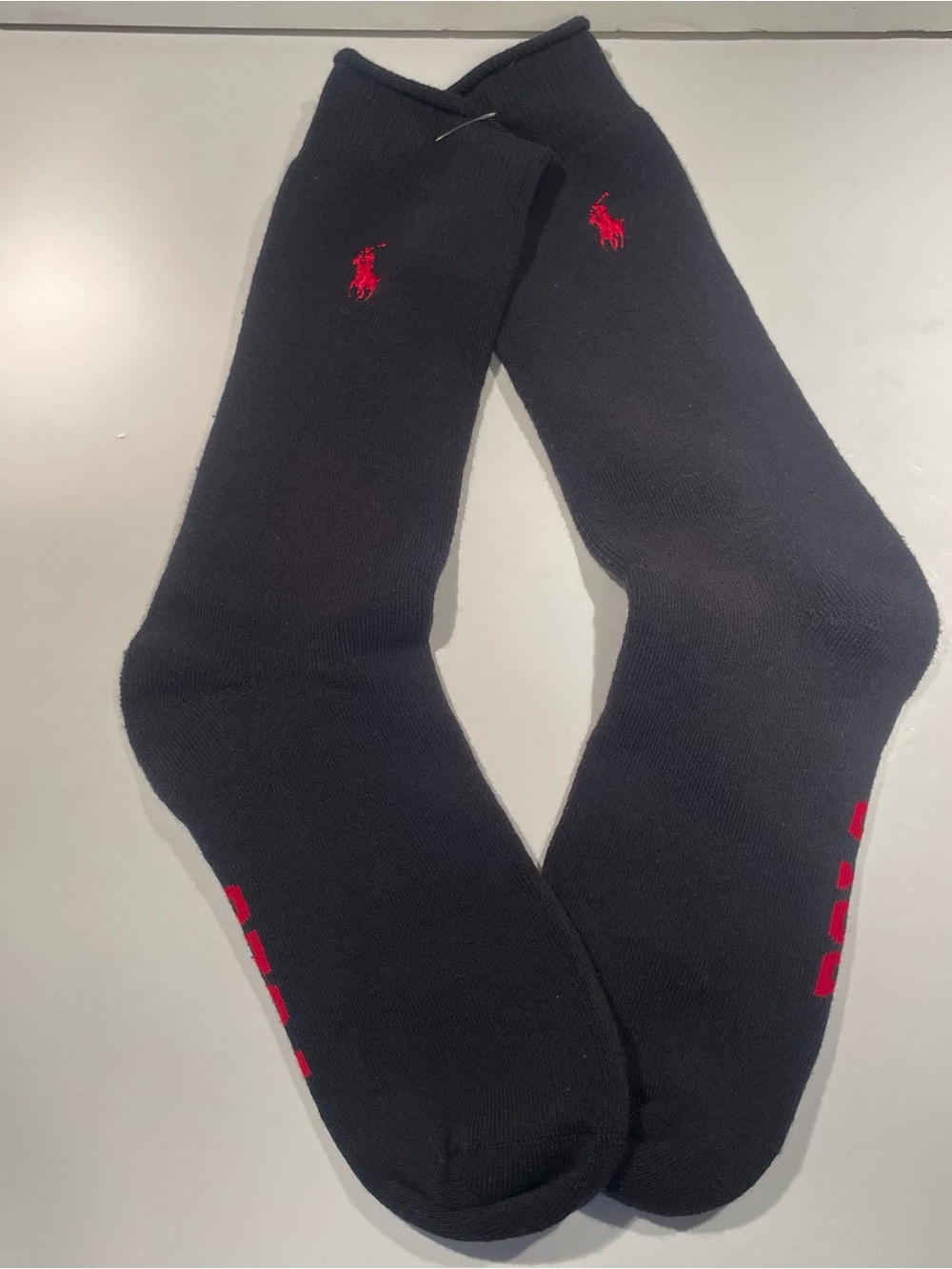 Polo by Ralph Lauren Black Crew Socks with Red Pony Embroidery